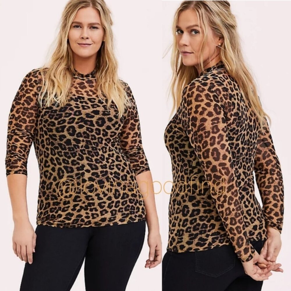TORRID LEOPARD Mesh Mock Neck Top NWT sz 2